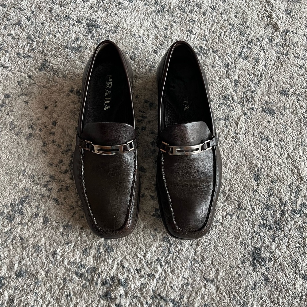 Prada Brown Leather Slip-On Loafers